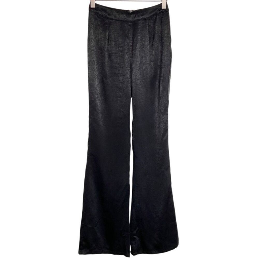 Revolve Superdown Black Satin Flare Bootleg Pants XS NWT